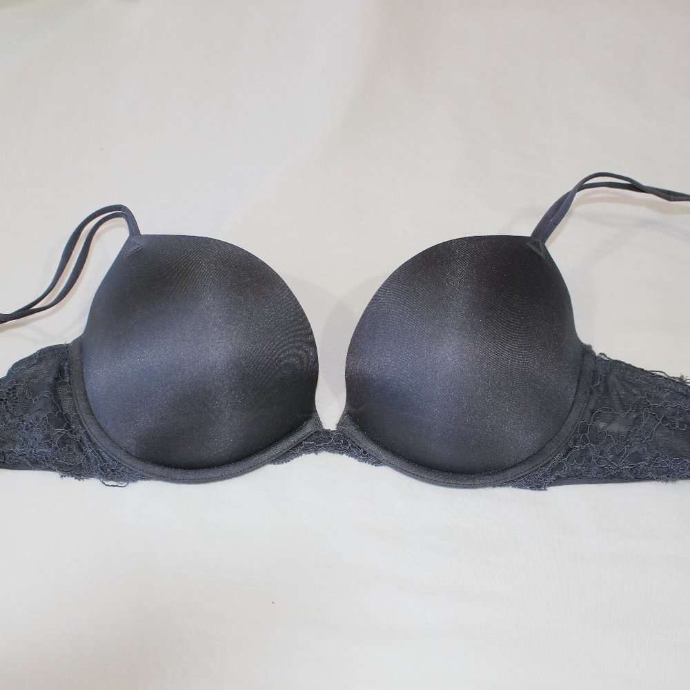 PINK Gray Push-Up Plunge Bra